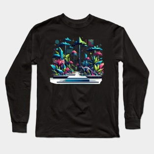 Cyber Jungle: Geometric Digital Rainforest Long Sleeve T-Shirt